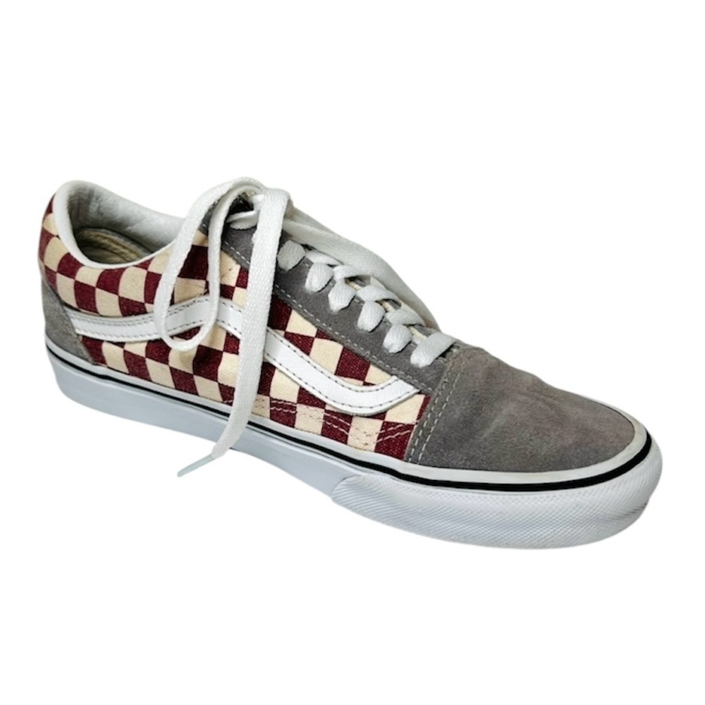 NEW VANS Old Skool Checkerboard Sneakers Burgundy Gray Suede Size 6.5
